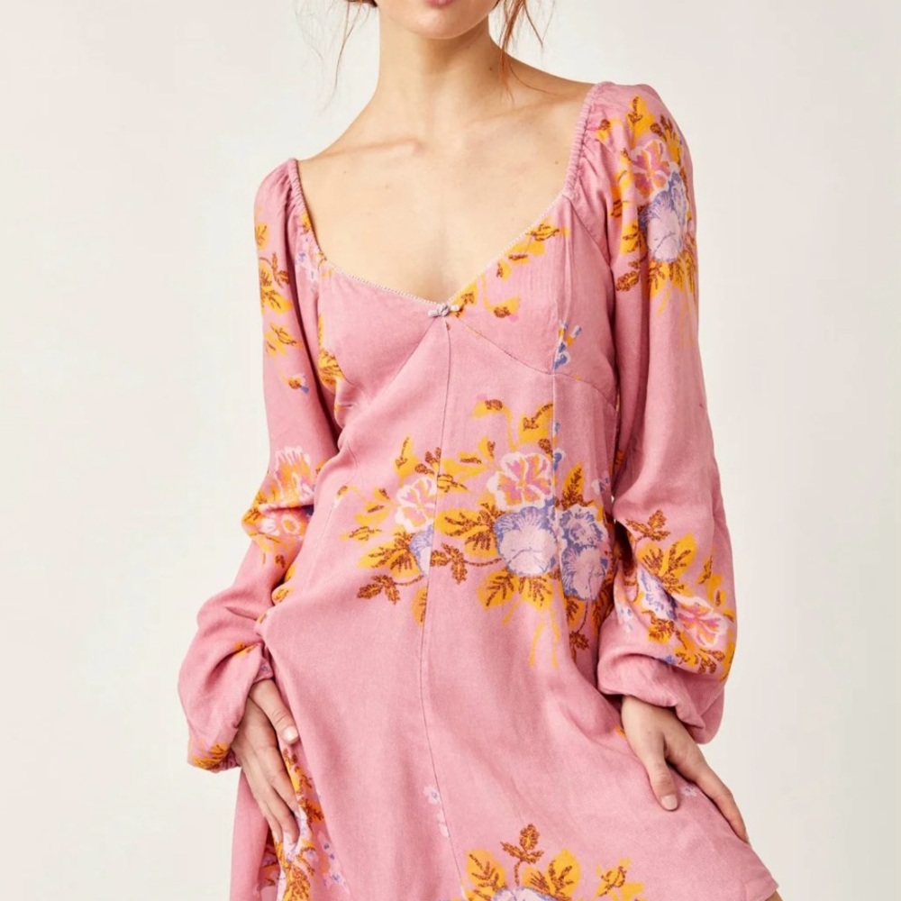 🌸Francesca Mini Pink Floral Dress NWT FREE PEOPLE Floral Dawn Rose🌸